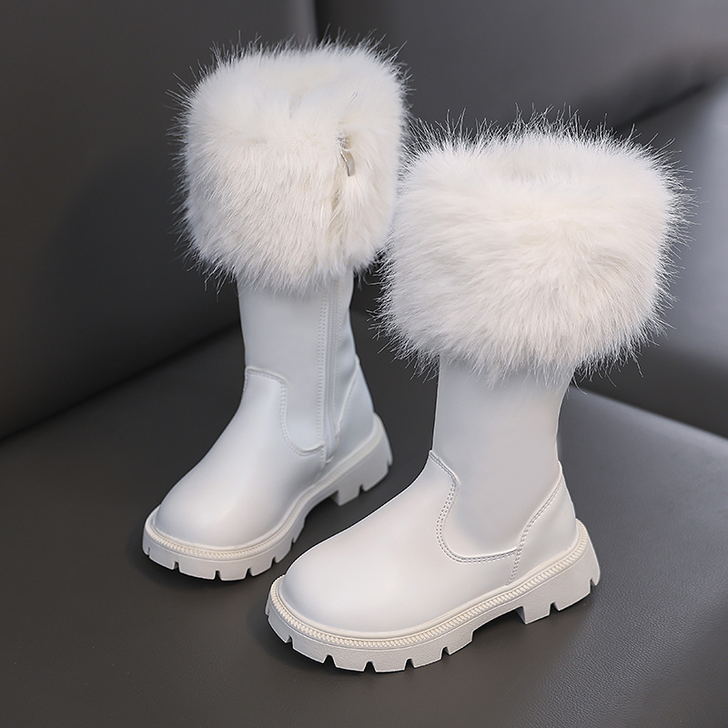 Dječje čizme za snijeg za djevojčice, visok korak, jednobojne, gornji dio: mikrovlaknasta koža, potplat: guma, bočni zatvarač