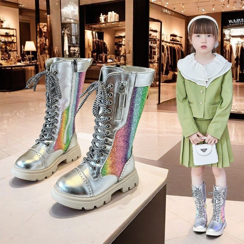 Dječje čizme do koljena | Gornji dio od umjetne kože | Mrežasti uzorak | Bočni zatvarač | Gumeni potplat