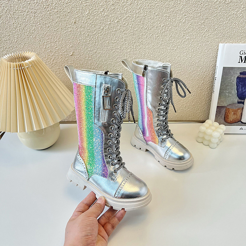 Dječje čizme do koljena | Gornji dio od umjetne kože | Mrežasti uzorak | Bočni zatvarač | Gumeni potplat