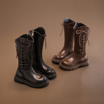 Ghete Martin pentru fete, tibie înaltă, piele artificială, fermoar lateral, talpă EVA