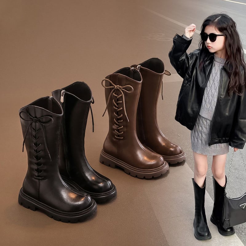 Ghete Martin pentru fete, tibie înaltă, piele artificială, fermoar lateral, talpă EVA