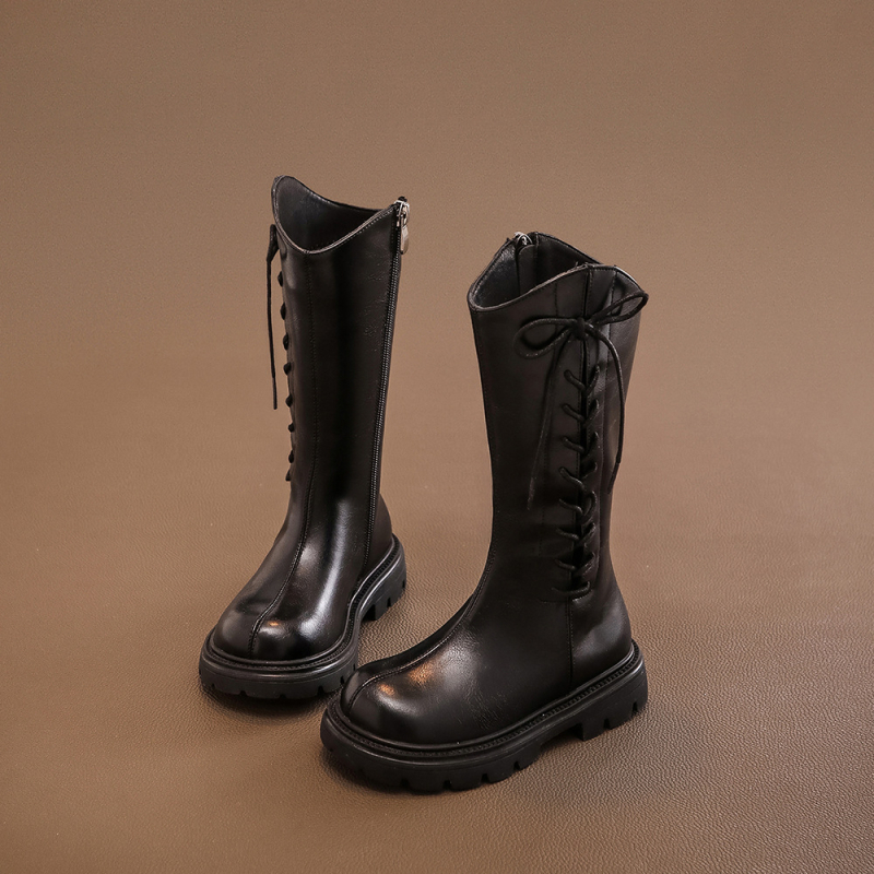 Ghete Martin pentru fete, tibie înaltă, piele artificială, fermoar lateral, talpă EVA