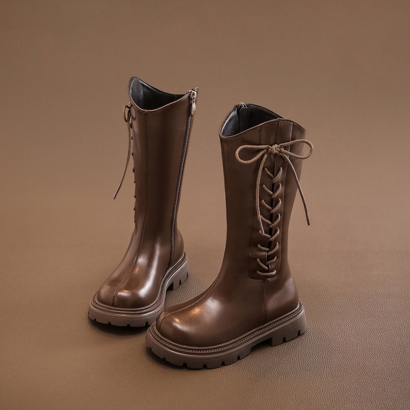 Ghete Martin pentru fete, tibie înaltă, piele artificială, fermoar lateral, talpă EVA