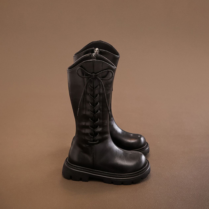 Ghete Martin pentru fete, tibie înaltă, piele artificială, fermoar lateral, talpă EVA