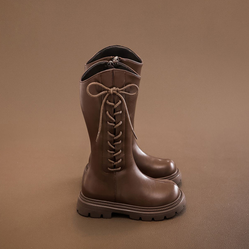 Ghete Martin pentru fete, tibie înaltă, piele artificială, fermoar lateral, talpă EVA