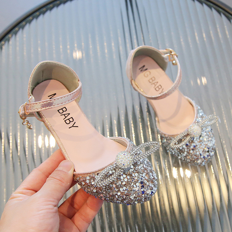 Pantofi de prințesă pentru fetițe, cristale, închidere cu cataramă, partea superioară din piele artificială, branț PU, talpă din plastic, gleznă joasă