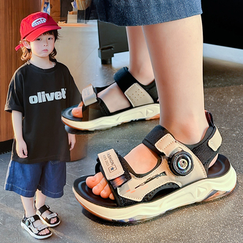 Sandale sportive pentru băieți, vara 2025, partea superioară din piele artificială, talpă din cauciuc, închidere cu buton rotativ, pentru copii 1–12 ani