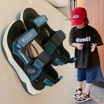 Sandale sportive pentru băieți, vara 2025, partea superioară din piele artificială, talpă din cauciuc, închidere cu buton rotativ, pentru copii 1–12 ani