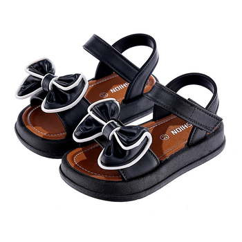 Sandale pentru fete cu funda, închidere Velcro, suprafață PVC, talpă PVC, pentru vârstele 4–6 și 7–12 ani, stil academie dulce