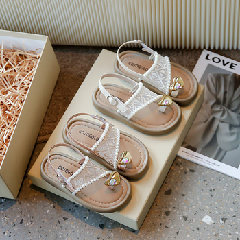 Sandale pentru fete cu Velcro, partea superioară din piele artificială, talpă TPR, design în stil coreean, pentru copii 4–12 ani