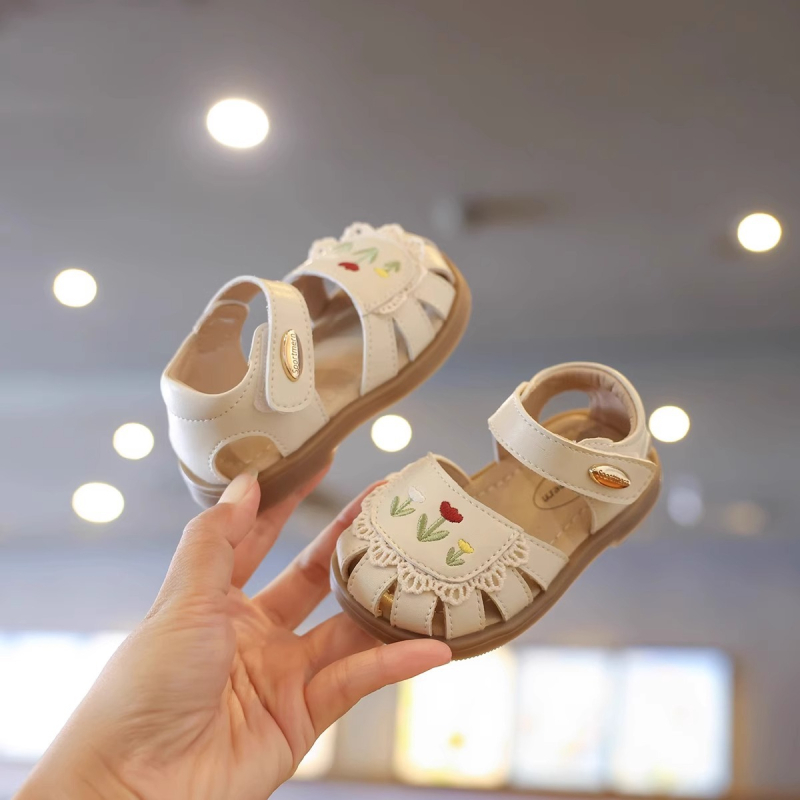 Sandale pentru copii mici, din PU, respirabile, antiderapante, închidere Velcro, model floral