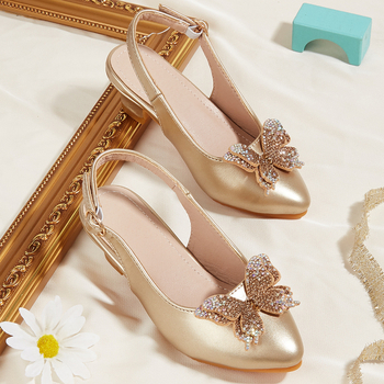 Dječje sandale za djevojčice s mašnicom, špičasti nos, Velcro zatvaranje, gornji dio Ultrafilm koža, gumeni potplat, stil princeza, uzrast 7–12 godina