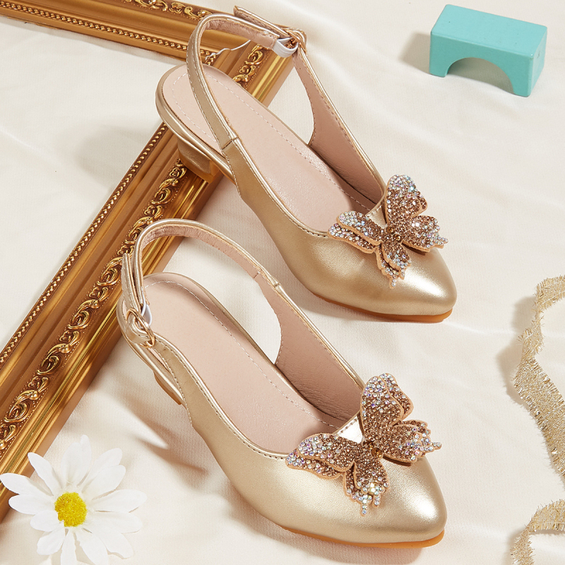 Dječje sandale za djevojčice s mašnicom, špičasti nos, Velcro zatvaranje, gornji dio Ultrafilm koža, gumeni potplat, stil princeza, uzrast 7–12 godina