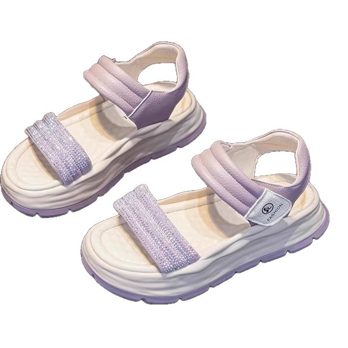 Sandale de prințesă pentru fete, din piele artificială, talpă PU, închidere Velcro, pentru copii 4–12 ani