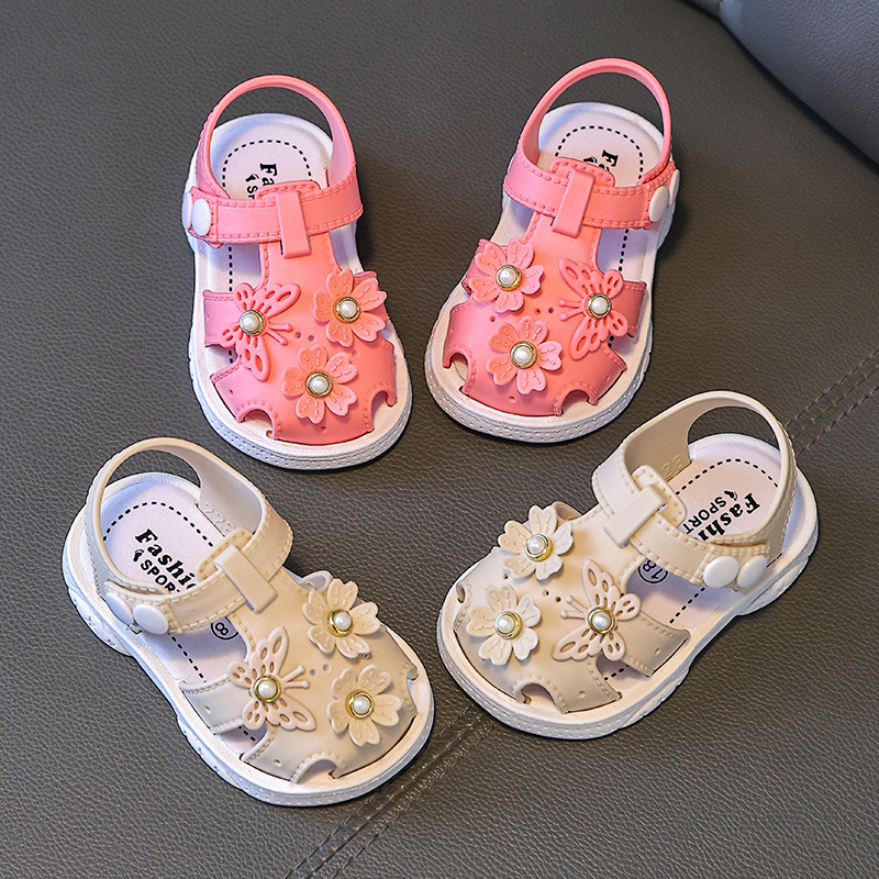 Sandale za bebe djevojčice – PVC gornji dio, prozračne, otporne na klizanje, otporne na habanje, kopčom s cvjetnim uzorkom