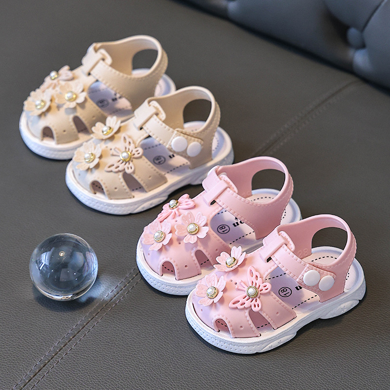 Sandale za bebe djevojčice – PVC gornji dio, prozračne, otporne na klizanje, otporne na habanje, kopčom s cvjetnim uzorkom
