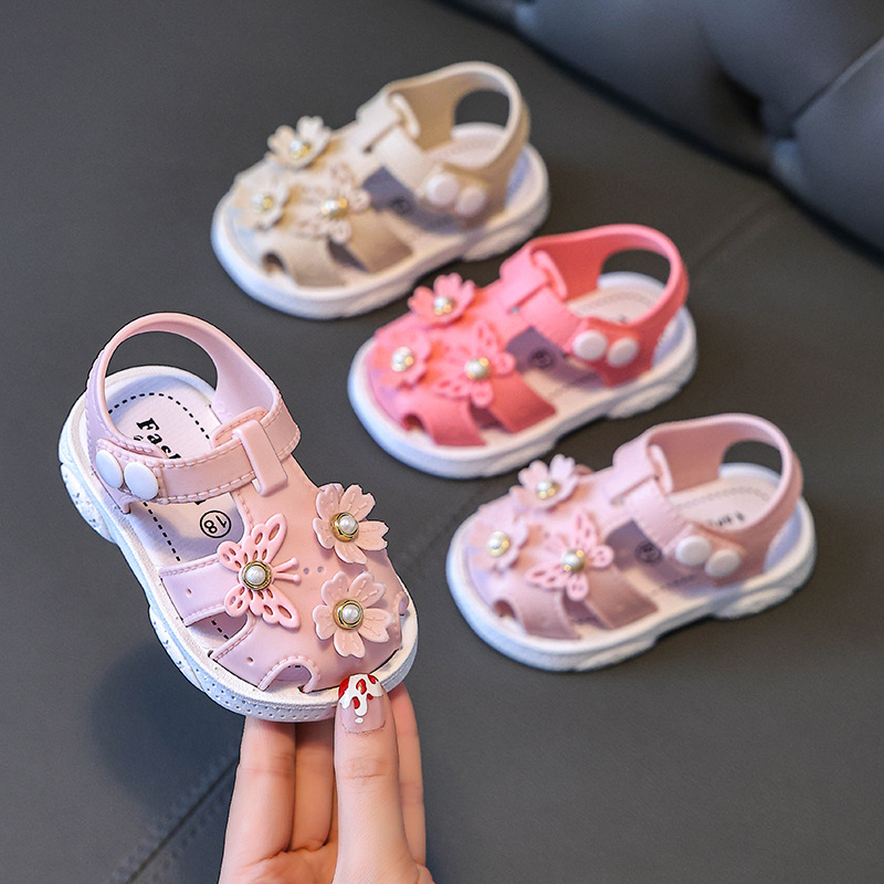 Sandale za bebe djevojčice – PVC gornji dio, prozračne, otporne na klizanje, otporne na habanje, kopčom s cvjetnim uzorkom