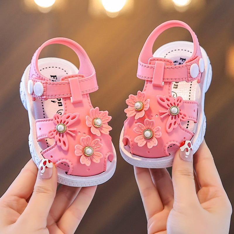 Sandale za bebe djevojčice – PVC gornji dio, prozračne, otporne na klizanje, otporne na habanje, kopčom s cvjetnim uzorkom