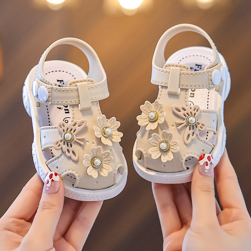 Sandale za bebe djevojčice – PVC gornji dio, prozračne, otporne na klizanje, otporne na habanje, kopčom s cvjetnim uzorkom