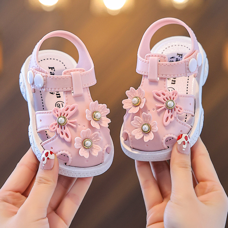Sandale za bebe djevojčice – PVC gornji dio, prozračne, otporne na klizanje, otporne na habanje, kopčom s cvjetnim uzorkom