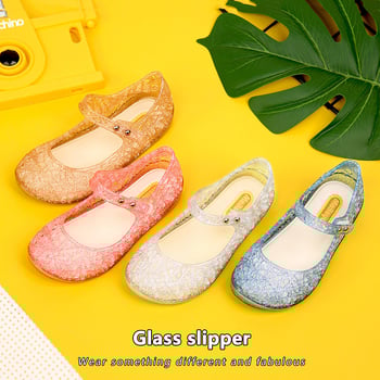 Dječje kristalne jelly sandale s dizajnom ptičjeg gnijezda, Velcro zatvarač, mekana PVC podloga, stil princeze