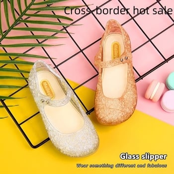 Dječje kristalne jelly sandale s dizajnom ptičjeg gnijezda, Velcro zatvarač, mekana PVC podloga, stil princeze