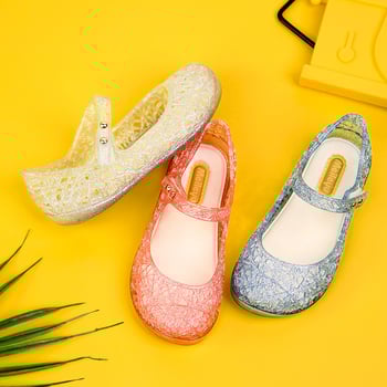 Dječje kristalne jelly sandale s dizajnom ptičjeg gnijezda, Velcro zatvarač, mekana PVC podloga, stil princeze