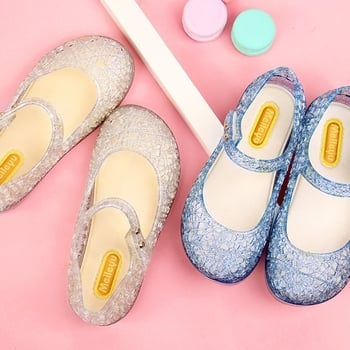 Dječje kristalne jelly sandale s dizajnom ptičjeg gnijezda, Velcro zatvarač, mekana PVC podloga, stil princeze