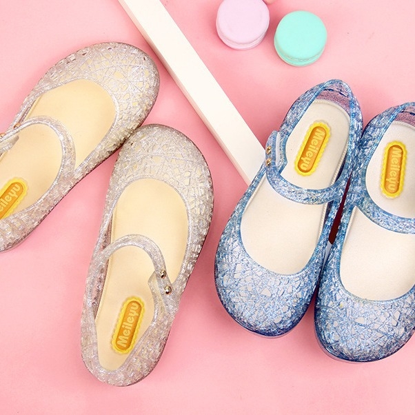 Dječje kristalne jelly sandale s dizajnom ptičjeg gnijezda, Velcro zatvarač, mekana PVC podloga, stil princeze