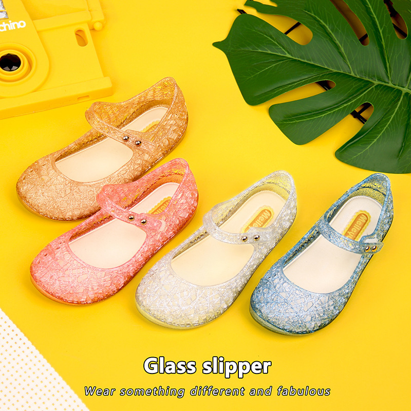 Dječje kristalne jelly sandale s dizajnom ptičjeg gnijezda, Velcro zatvarač, mekana PVC podloga, stil princeze