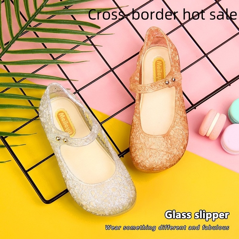 Dječje kristalne jelly sandale s dizajnom ptičjeg gnijezda, Velcro zatvarač, mekana PVC podloga, stil princeze