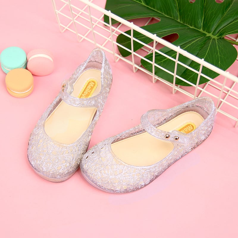 Dječje kristalne jelly sandale s dizajnom ptičjeg gnijezda, Velcro zatvarač, mekana PVC podloga, stil princeze