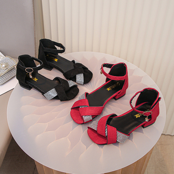 Hercegnő magas sarkú szandálok lányoknak, textil felsőrész, gumírozott talp, tépőzár, őszi 2025, 1-16 éves korosztály