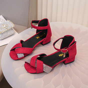 Hercegnő magas sarkú szandálok lányoknak, textil felsőrész, gumírozott talp, tépőzár, őszi 2025, 1-16 éves korosztály