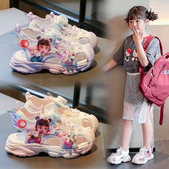 Lány Nezha strand papucsok, nyár 2025, műbőr felsőrész, PVC talp, forgó gombos zárás