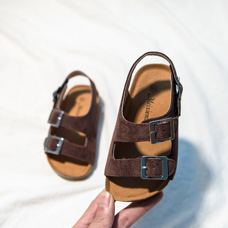 Unisex dječje sandale s Velcro kopčom, gornji dio od nubuk kože goveda, TPR potplat, za uzrast 1-12 godina, korejski stil, ljeto 2024