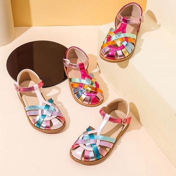 Sandale pentru femei din piele sintetică, vârf rotund, toc conic, închidere Velcro — lansare vară 2025