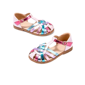 Sandale pentru femei din piele sintetică, vârf rotund, toc conic, închidere Velcro — lansare vară 2025