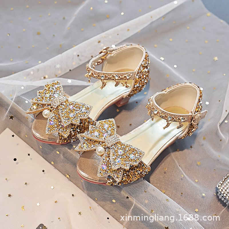 Kristāla princeses sandales meitenēm, sprādzes aizdare, PU augšējā daļa un iekšējā, TPR zole