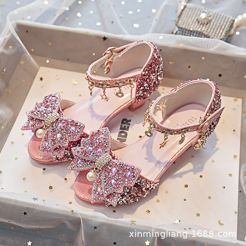 Kristāla princeses sandales meitenēm, sprādzes aizdare, PU augšējā daļa un iekšējā, TPR zole