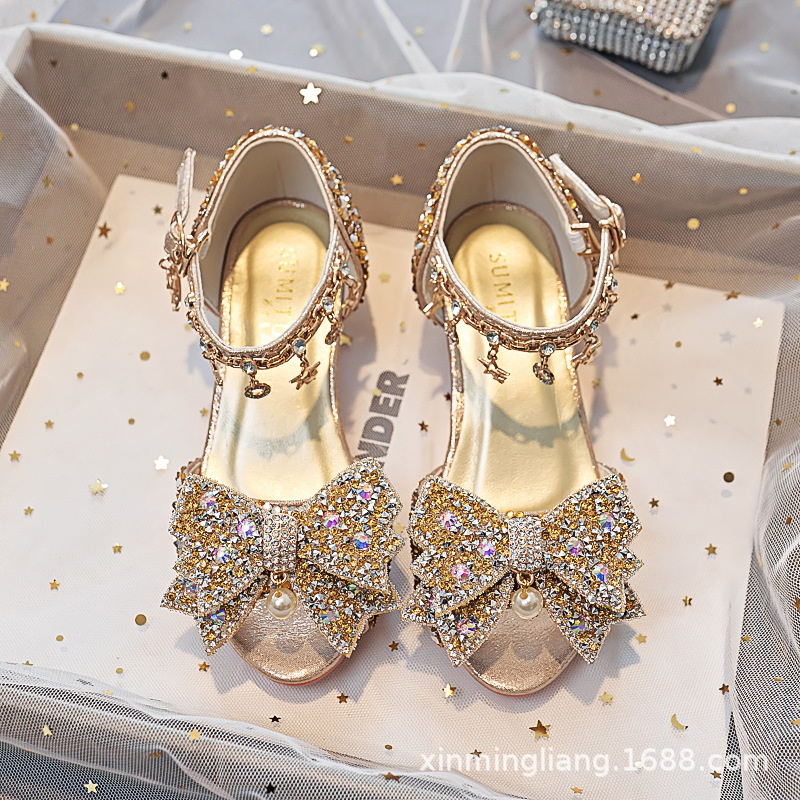 Kristāla princeses sandales meitenēm, sprādzes aizdare, PU augšējā daļa un iekšējā, TPR zole