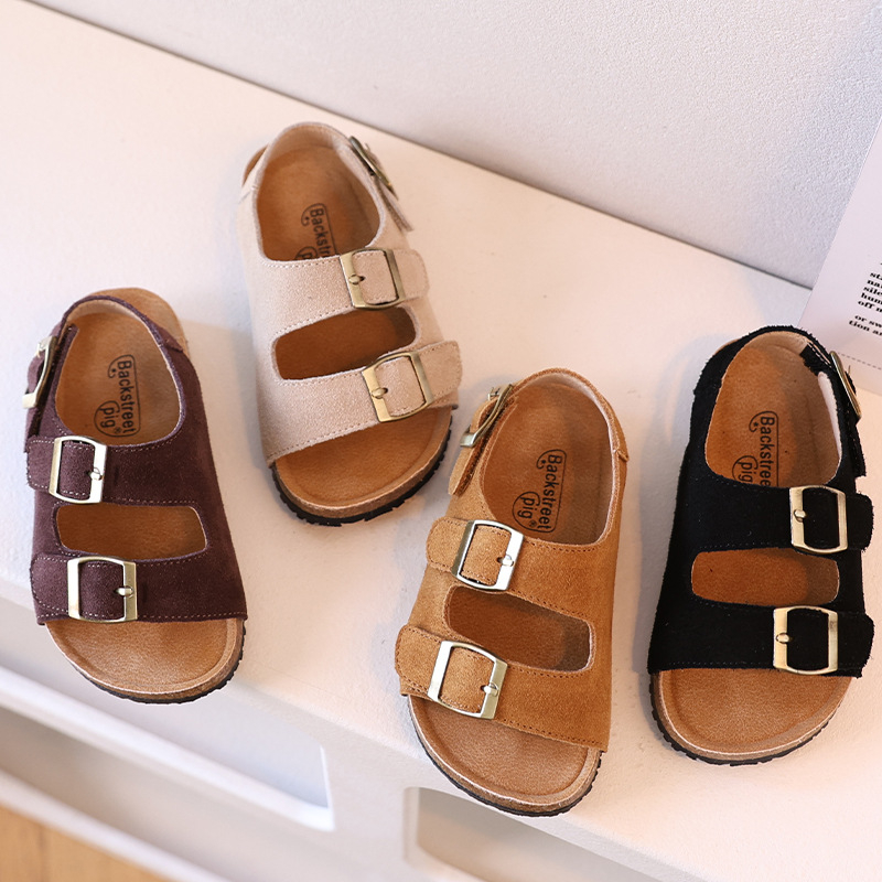 Dječje Birkenstock-stil sandale, gornji dio nubuk kože, gumeni potplat, Velcro zatvaranje, korejska verzija, unisex za uzrast 1–16 godina