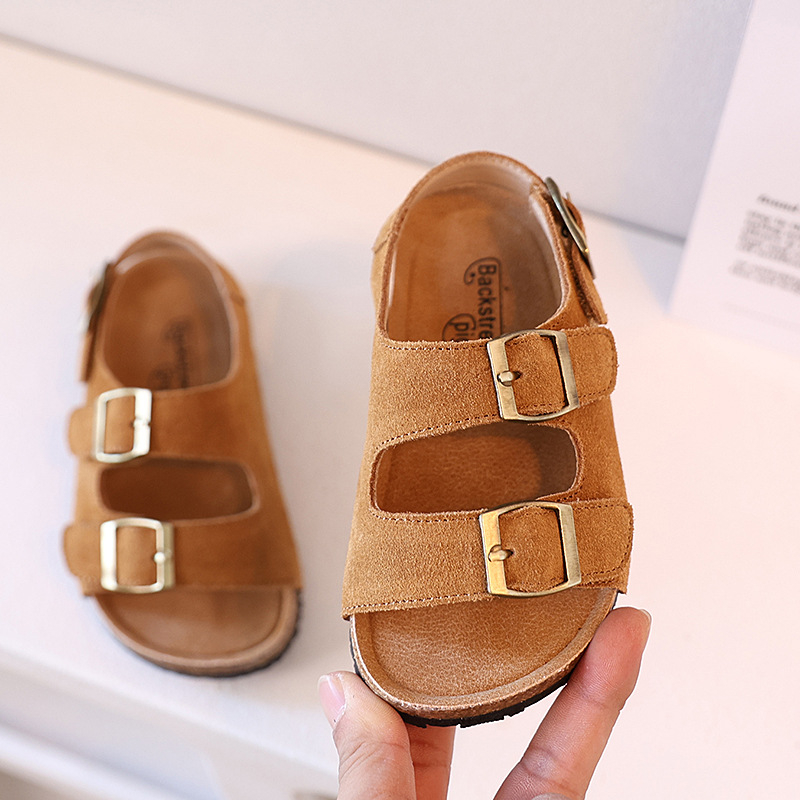 Dječje Birkenstock-stil sandale, gornji dio nubuk kože, gumeni potplat, Velcro zatvaranje, korejska verzija, unisex za uzrast 1–16 godina