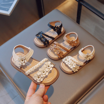 Sandale cu flori pentru fete, stil coreean, închidere Velcro, partea superioară din piele artificială, talpă PVC, pentru vârsta 1-12 ani, vara 2023