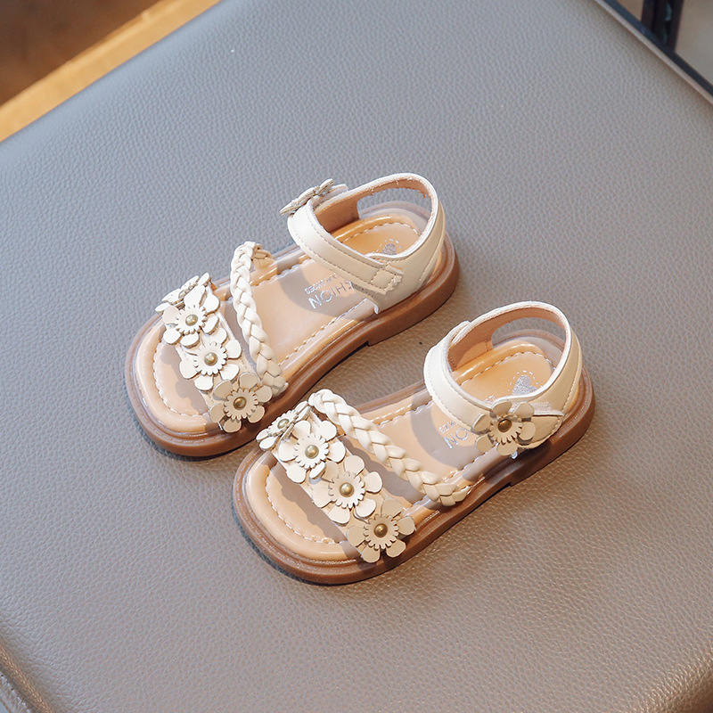 Sandale cu flori pentru fete, stil coreean, închidere Velcro, partea superioară din piele artificială, talpă PVC, pentru vârsta 1-12 ani, vara 2023