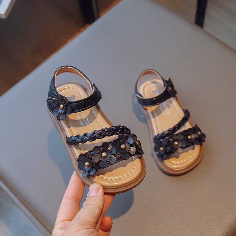 Sandale cu flori pentru fete, stil coreean, închidere Velcro, partea superioară din piele artificială, talpă PVC, pentru vârsta 1-12 ani, vara 2023