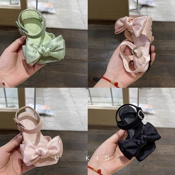 Sandale fete satinate cu fundă, Velcro - vârf drept, partea superioară din material textil, talpă din cauciuc, pentru 4-6 ani