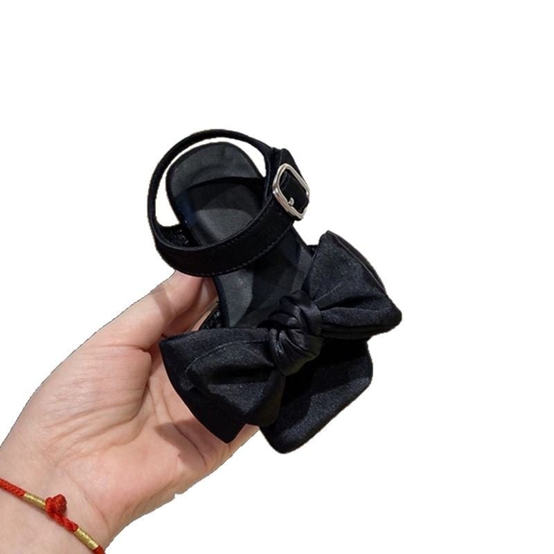 Sandale fete satinate cu fundă, Velcro - vârf drept, partea superioară din material textil, talpă din cauciuc, pentru 4-6 ani