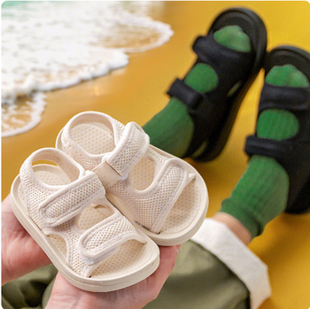 Sandale de plajă pentru copii unisex, pentru partea superioară textilă, talpă PVC, închidere Velcro, culoare solidă, Vara 2025, pentru vârstele 1–12 ani