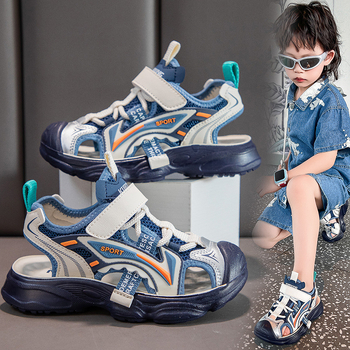 Sandale sport unisex pentru copii, din piele artificială pe deasupra, talpă din cauciuc, închidere Velcro, 4–16 ani